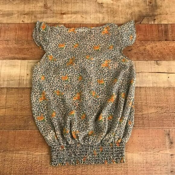 Poetry womens flutter sleeve floral and cheetah print ruched stomach detail top - Picture 4 of 6